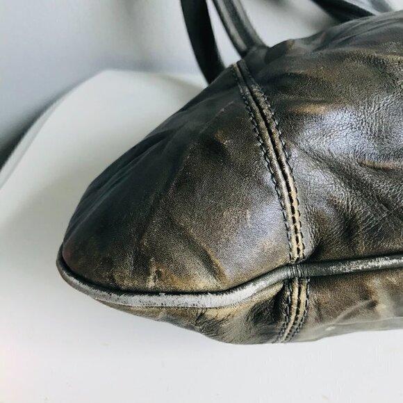 Lancel Paris Olive Green Distressed Gousset Hobo Bag - Picture 5 of 7